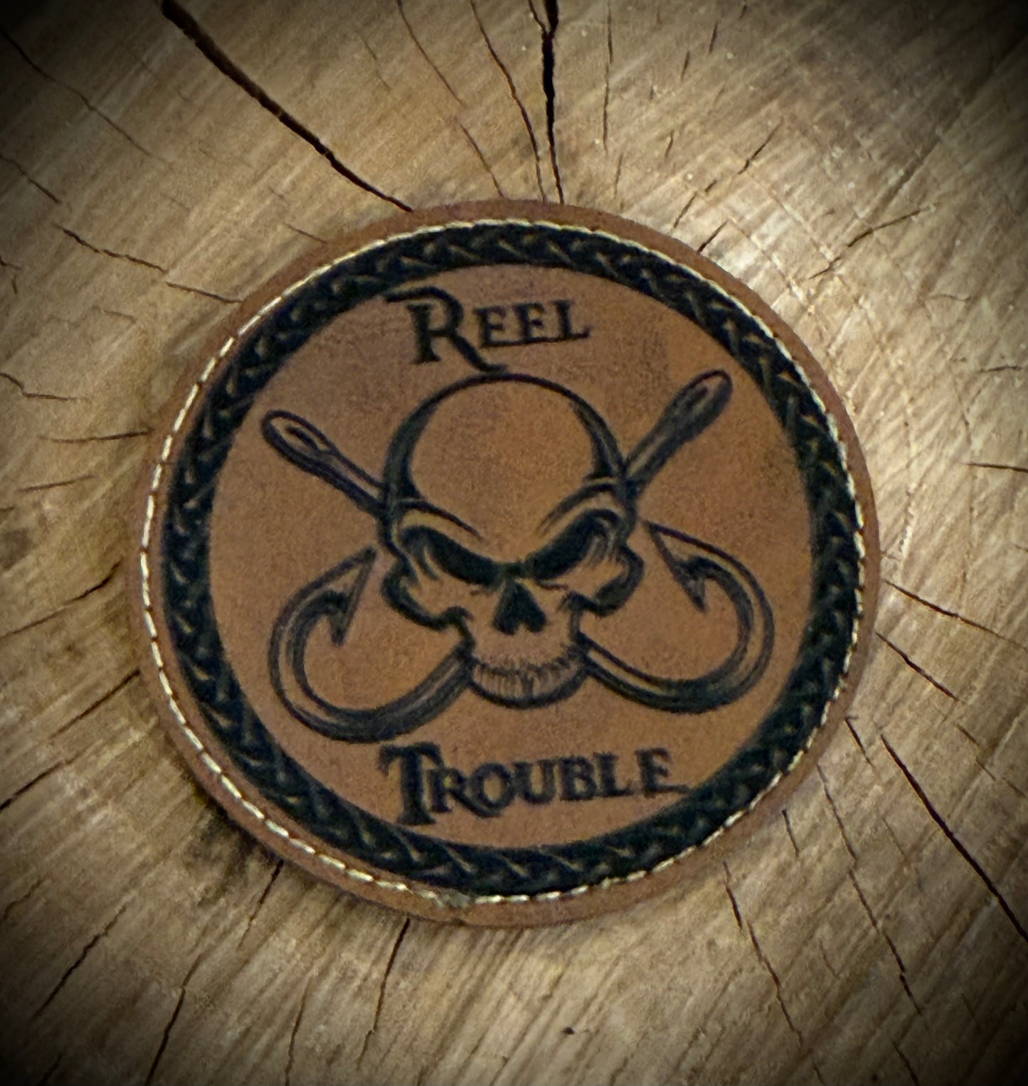 Reel Trouble Leatherette Morale Patch – Velcro-Backed Hooked Skull Pirate