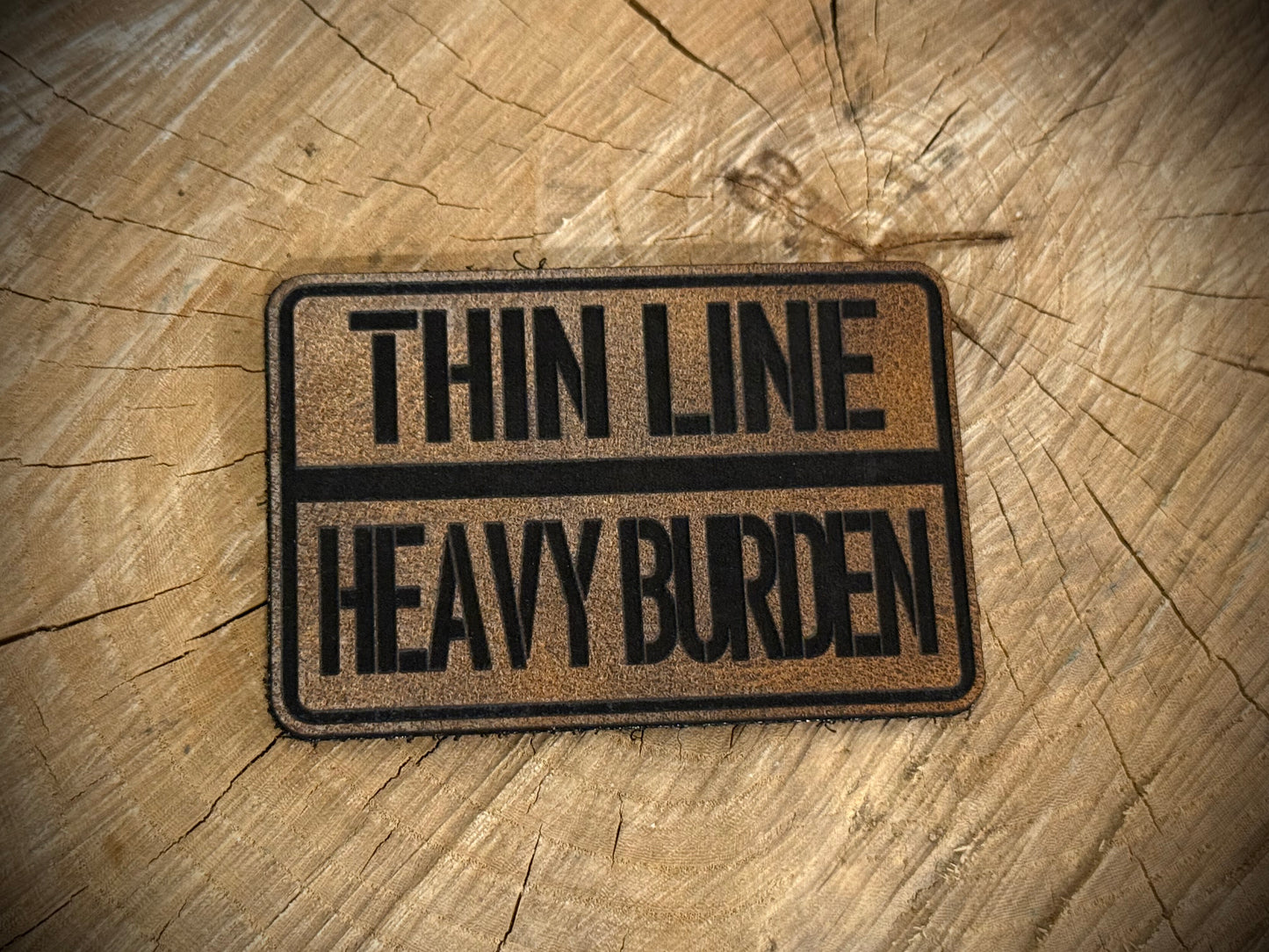Thin Line / Heavy Burden Leatherette Morale Patch – Velcro-Backed Silent Duty