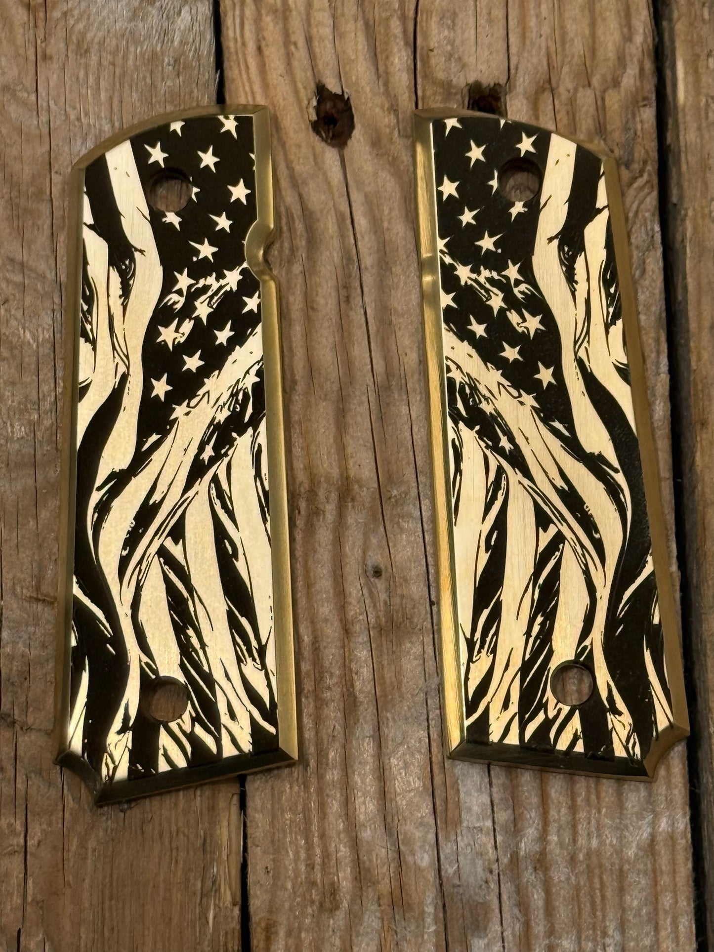 Custom Engraved Brass 1911 American Flag Grips – Stars, Stripes, Freedom