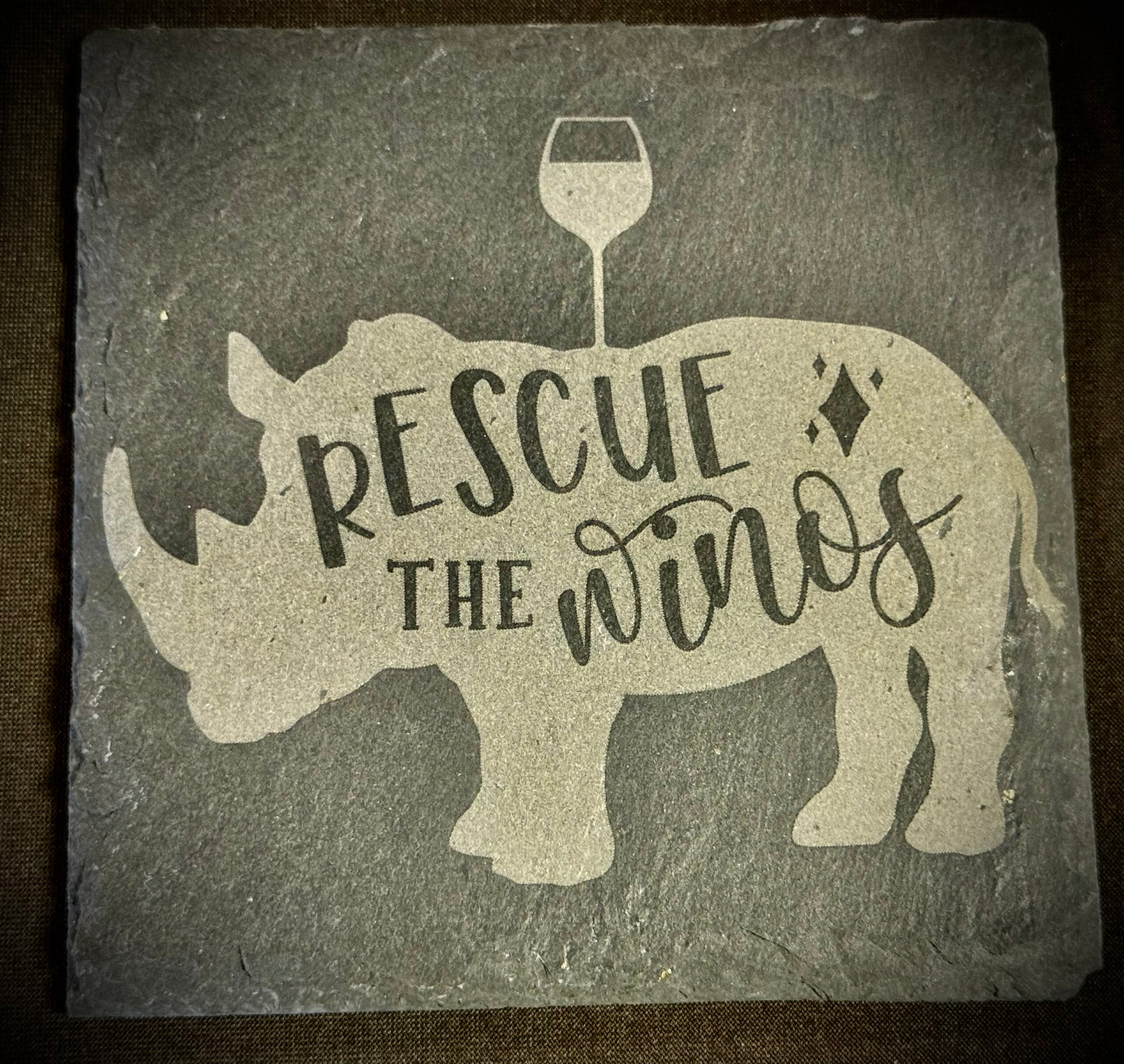 Rescue the Winos! Slate Coaster – Engraved Stone Art