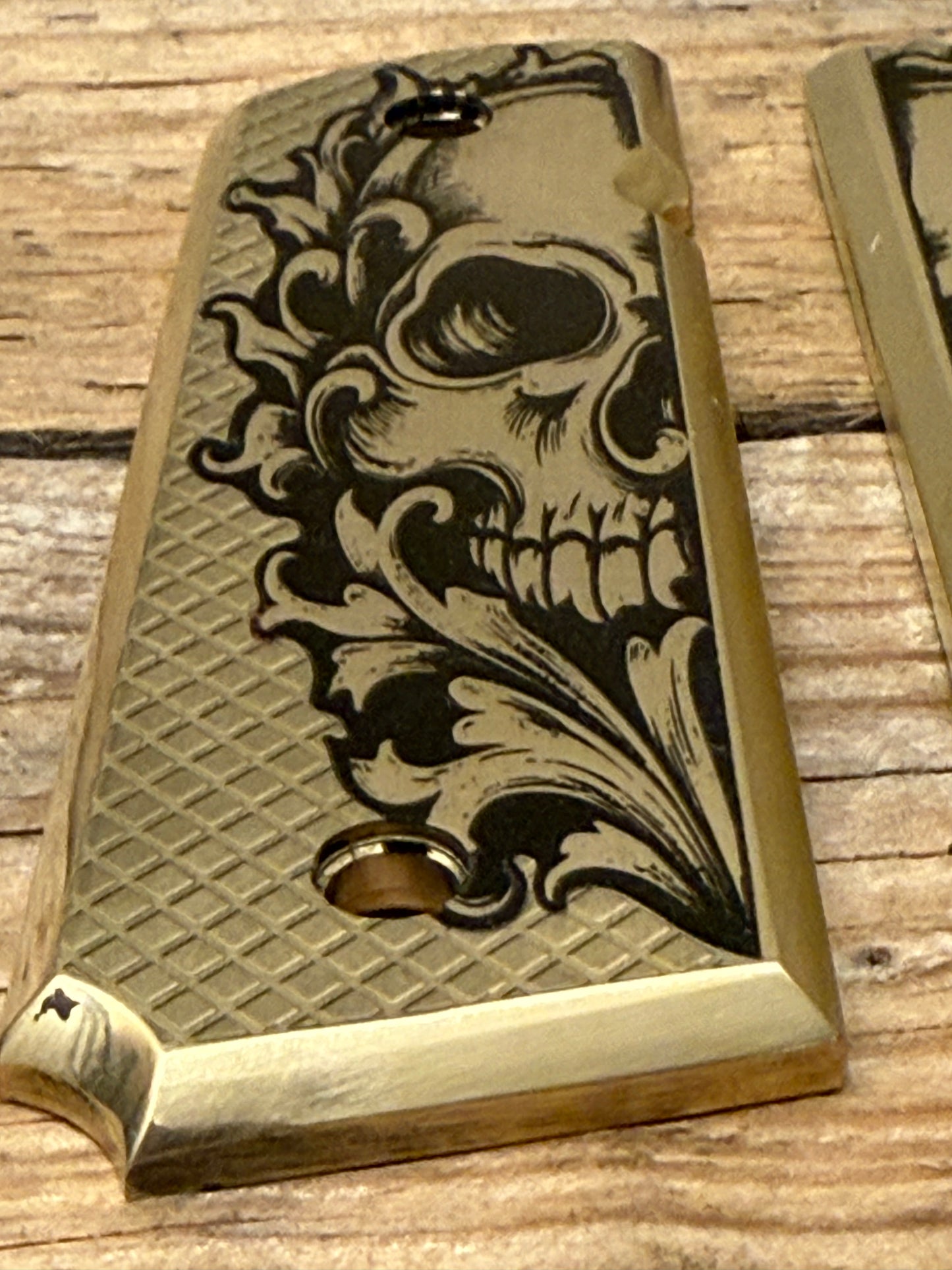 Custom Engraved Brass 1911 Skull Grips – Fearless Precision