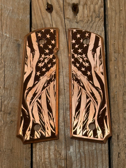 American Flag-Custom Engraved 1911 Grips – Freedom’s Hold Copper