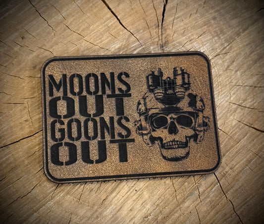 Moons Out Goons Out Leatherette Morale Patch – Velcro-Backed Night Raid Renegade