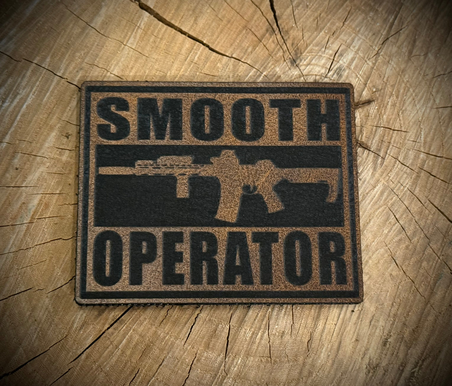 Smooth Operator Leatherette Dark Brown Morale Patch – Velcro-Backed Tactical Style