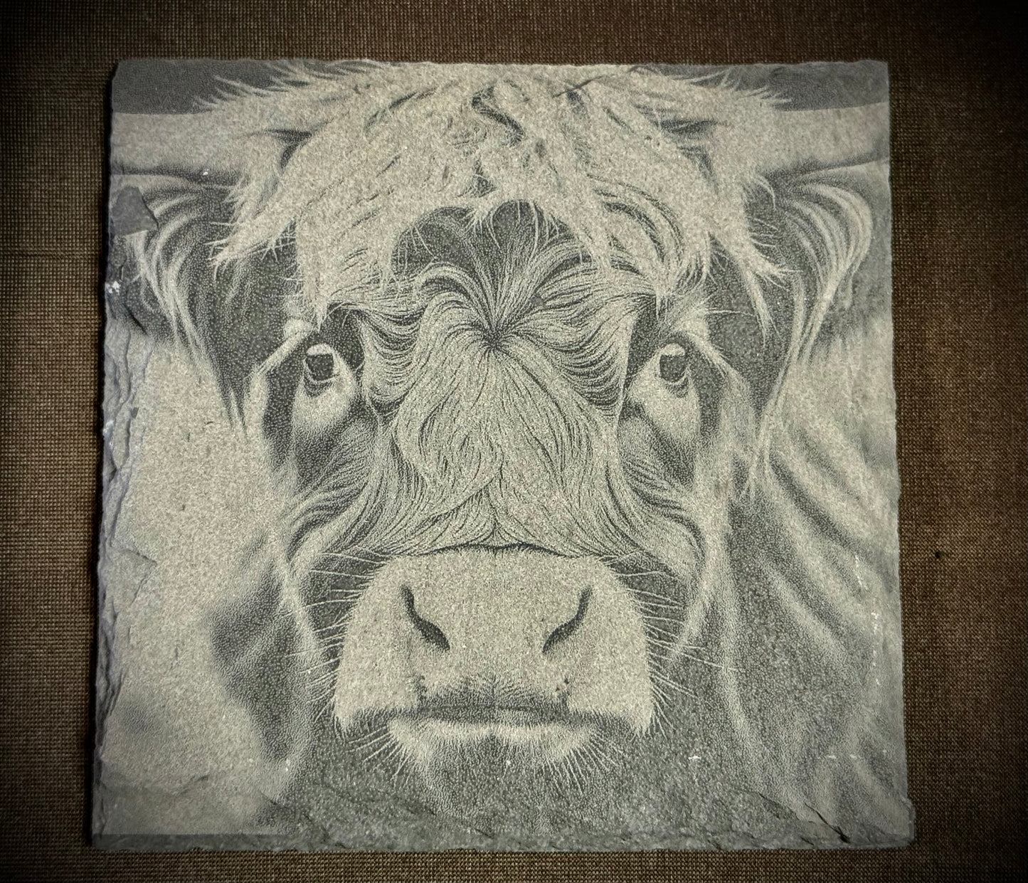 Highland Cow “Ready for My Close Up!” Slate Coaster