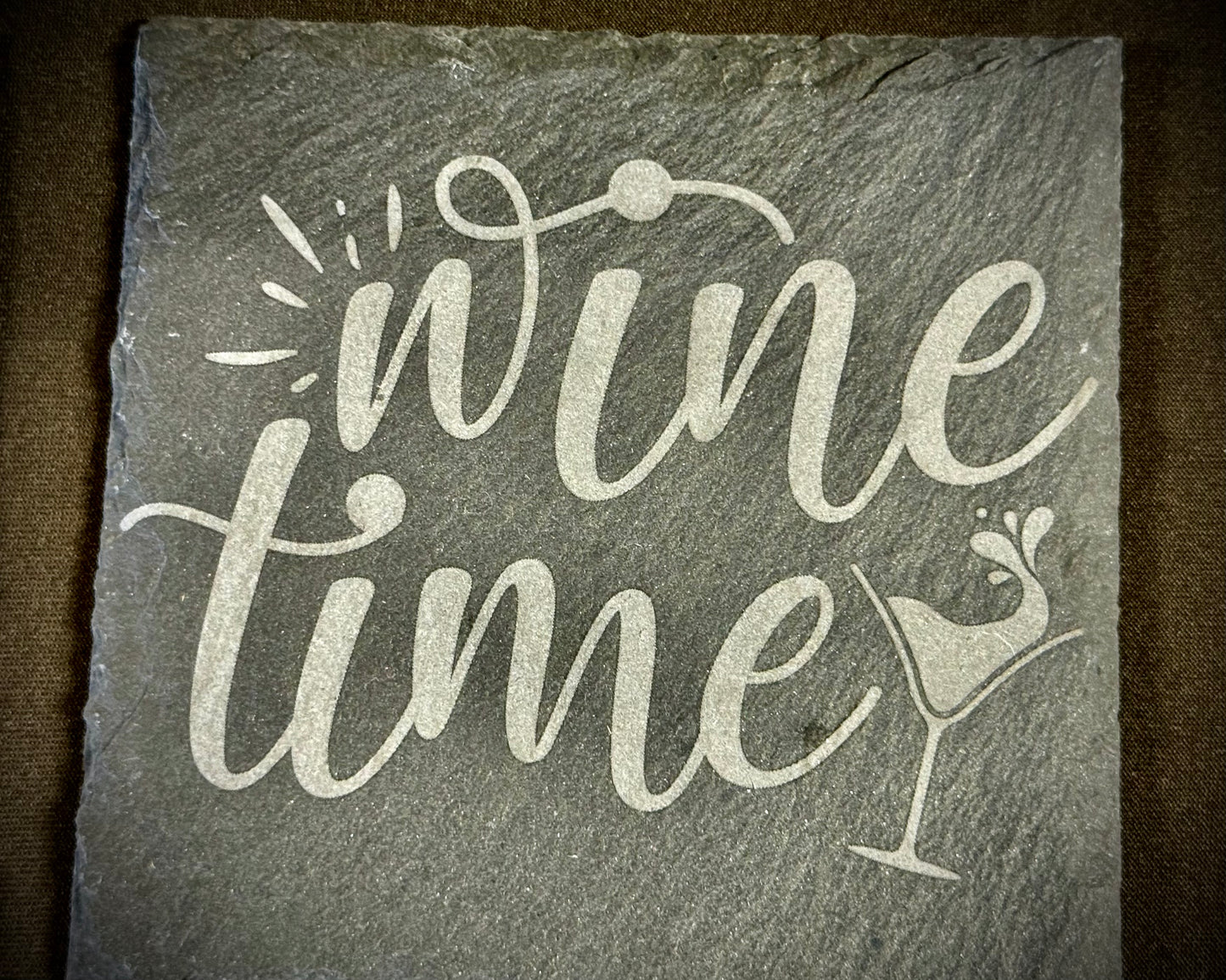 Wine Time Slate Coaster – Engraved Stone Art