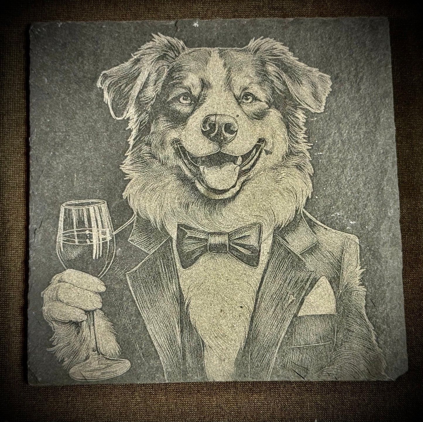 Dapper Aussie Slate Coaster – Engraved Stone Art