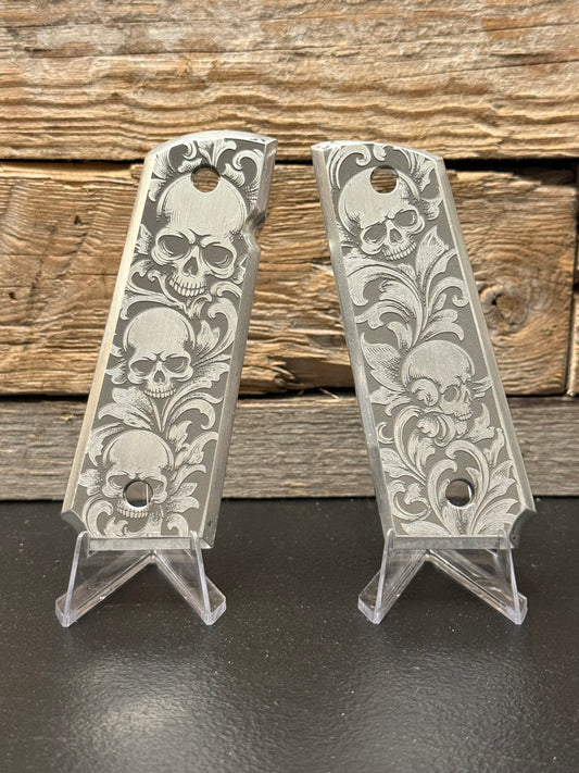 Skull- Custom Engraved 1911 Grips (Aluminum) – Death’s Lightweight Grip